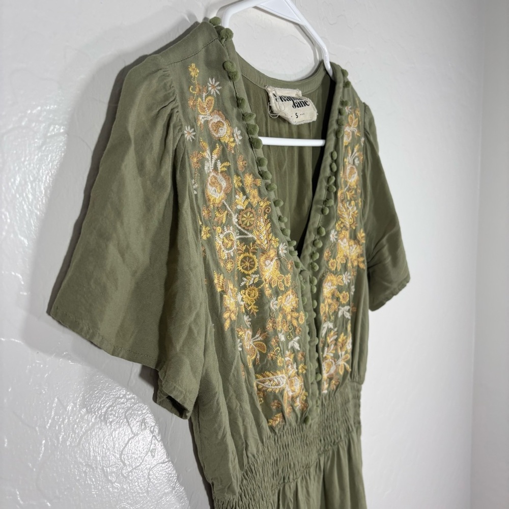 Savanna Jane Embroidered Maxi Dress Womens Small Green Floral Cottagecore Boho - Picture 2 of 5